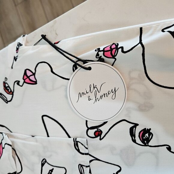 Milk & Honey Large Abstract Face Print Pink Button Shirt Art To Wear Artsy NEW! - Picture 7 of 11